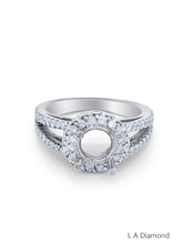 14K White Gold Round Cut Semi-Mount Halo Engagement Ring (0.71 ct)